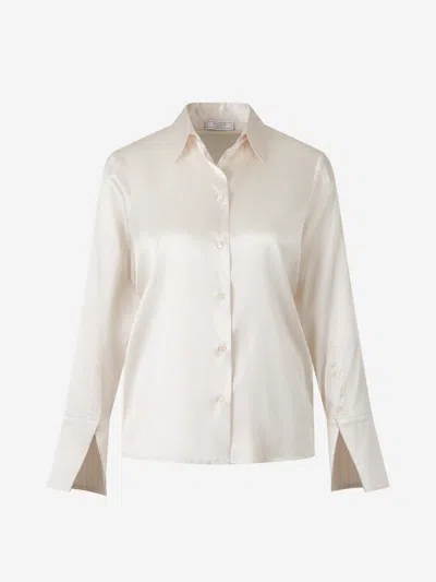 Peserico Long Sleeve Collared Silk Shirt In Neutral