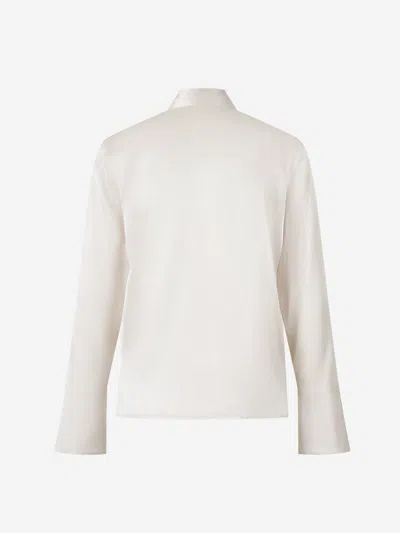 Peserico Long Sleeve Collared Silk Shirt In Neutral