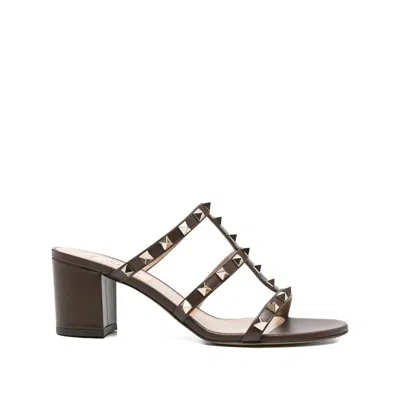 Valentino Garavani Rockstud Calfskin Leather Slide Sandal 60 Mm Woman Marine 39 In Multi