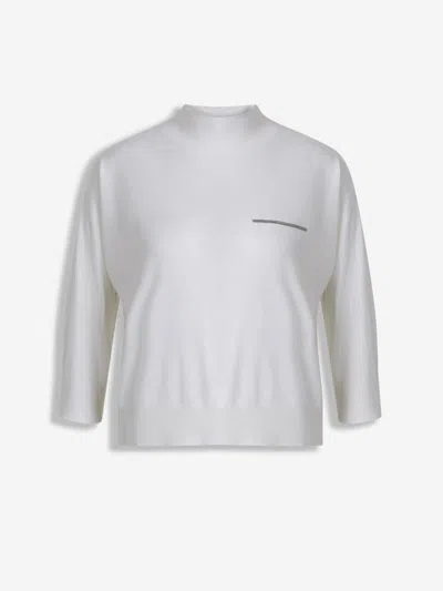 Peserico Ribbed-hem Embellished Sweater In Neutral