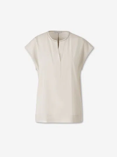 Peserico Bead-embellished V-neck Top In Neutral