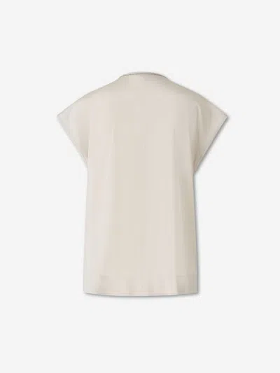 Peserico Bead-embellished V-neck Top In Neutral