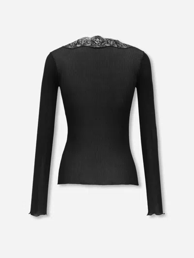 Saint Laurent Laced Cardigan In Ribbed Silk In Black