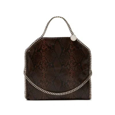 Stella Mccartney Falabella Fold-over Snakeskin-effect Tote Bag In Brown