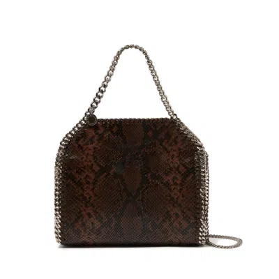 Stella Mccartney Falabella Fold-over Snakeskin-effect Tote Bag In Brown