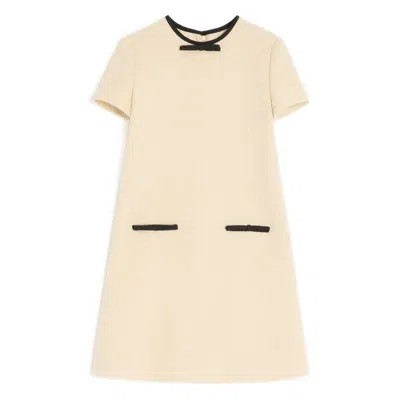 Valentino Bow Detail Virgin Wool Blend Tweed Minidress In Neutral