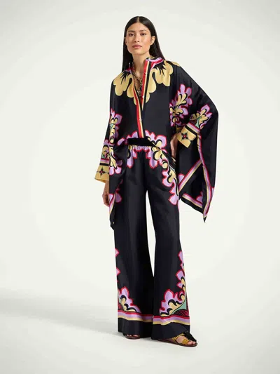 La Doublej La Double J Silk Twill Palazzo Pants With Relaxed Leg Design In Multi