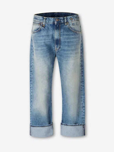 R13 Crossover Asymmetric Distressed High-rise Wide-leg Jeans In Blue