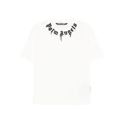 Palm Angels Crew Neck T-shirt With Spray-paint Effect Logo Detail In White