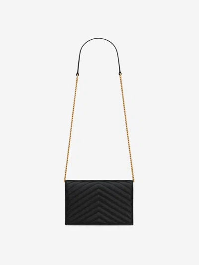 Saint Laurent Classic Cassandre Chain Pouch In Grain De Poudre Leather In Black