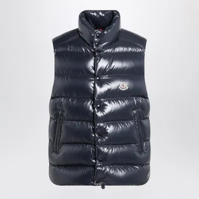 Moncler Logo Patch Shiny Padded Vest In Blue