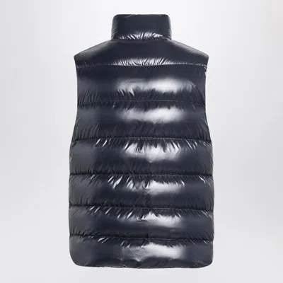 Moncler Logo Patch Shiny Padded Vest In Blue
