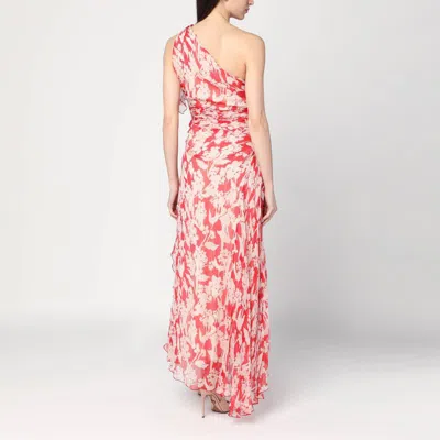 Victoria Beckham Floral Print One-shoulder Draped Midi Dress In Red