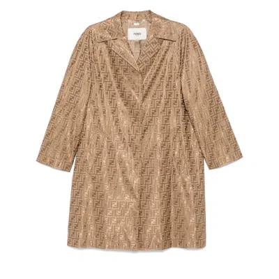 Fendi Ff Printed Long Sleeved Coat In Brown