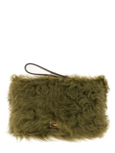 Anya Hindmarch Furry Texture Clutch Bag With Eye Motif In Green