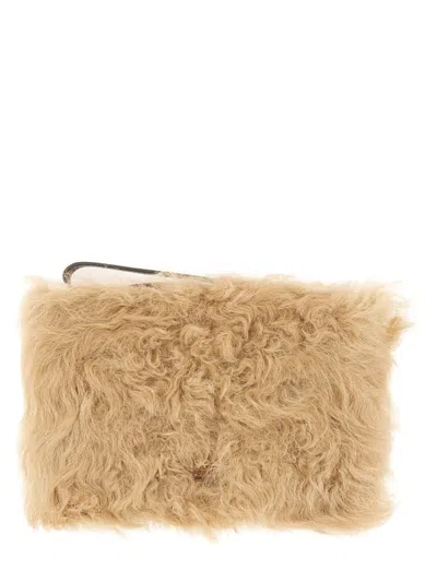 Anya Hindmarch Eye Detail Furry Texture Clutch Bag In Brown