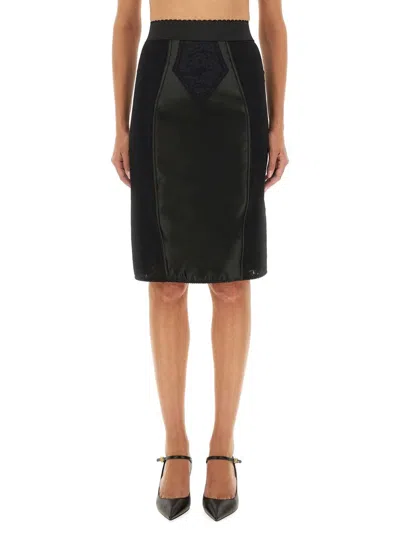 Dolce & Gabbana Satin And Powernet Midi Skirt In Black