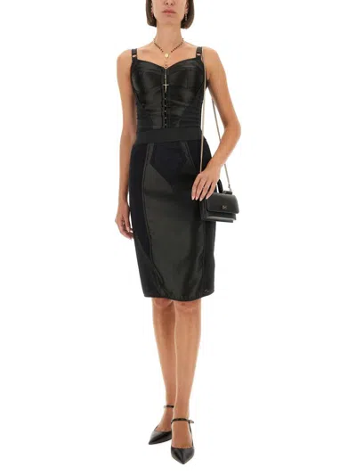Dolce & Gabbana Satin And Powernet Midi Skirt In Black
