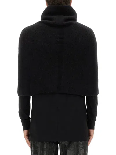 Rick Owens Knitted Cape With Soft Textured Fabric In Black