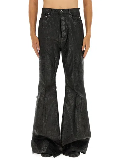 Rick Owens Flared Full Length Trousers With Belt Loops In Black