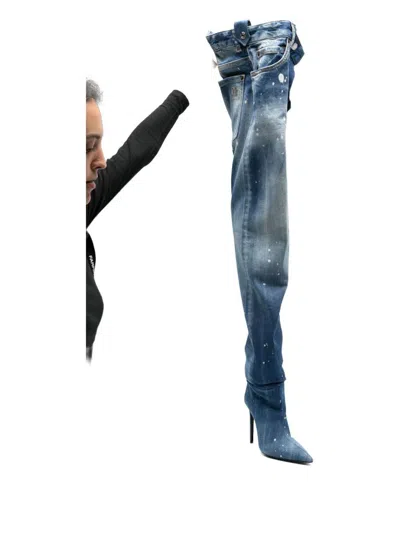 Dsquared2 Denim Heel Boots In Blue