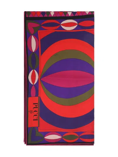 Pucci Geometric-pattern Silk Scarf In Red