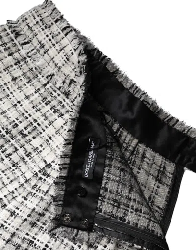 Dolce & Gabbana White Black High Waist Tartan Tweed Mini Skirt In Multi