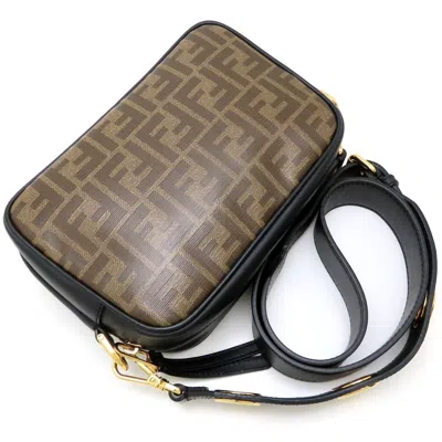 Pre-owned Fendi Black Brown Coated Canvas Leather Shoulder Bag ()