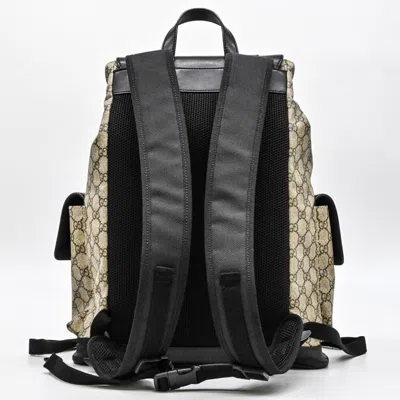 Pre-owned Gucci Beige Black Gg Supreme Leather Backpack ()