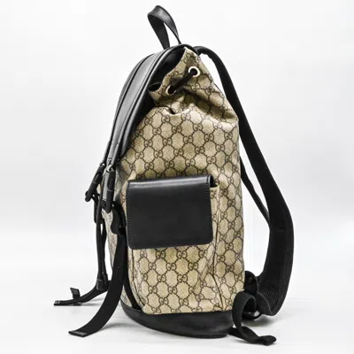 Pre-owned Gucci Beige Black Gg Supreme Leather Backpack ()