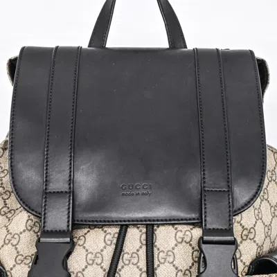 Pre-owned Gucci Beige Black Gg Supreme Leather Backpack ()