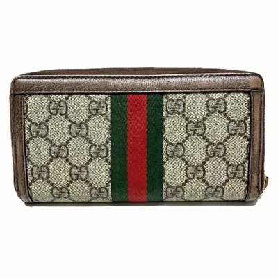 Pre-owned Gucci Beige Brown Gg Supreme Leather Long Wallet (bi-fold) () In Multi