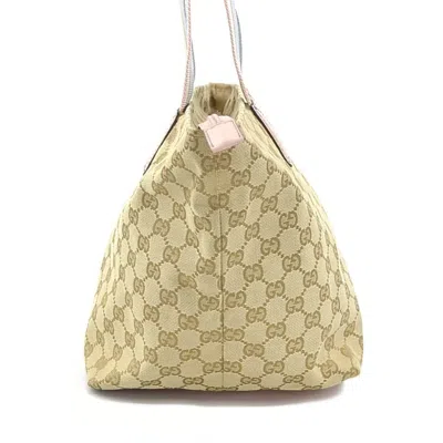 Pre-owned Gucci Beige Blue Pink Gg Canvas Leather Shoulder Bag Tote Bag ()