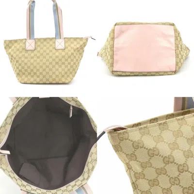 Pre-owned Gucci Beige Blue Pink Gg Canvas Leather Shoulder Bag Tote Bag ()