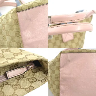 Pre-owned Gucci Beige Blue Pink Gg Canvas Leather Shoulder Bag Tote Bag ()