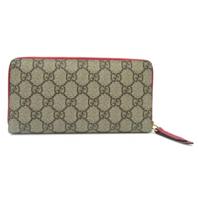 Pre-owned Gucci Beige Green Khaki Red Color Gg Supreme Long Bill Wallet (bi-fold) ()