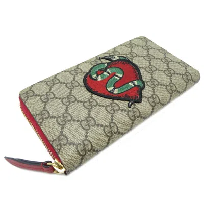 Pre-owned Gucci Beige Green Khaki Red Color Gg Supreme Long Bill Wallet (bi-fold) ()