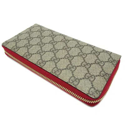 Pre-owned Gucci Beige Green Khaki Red Color Gg Supreme Long Bill Wallet (bi-fold) ()