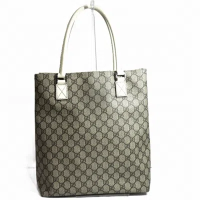 Pre-owned Gucci Beige White Gg Supreme Leather Tote Bag ()