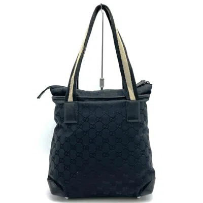 Pre-owned Gucci Black Gg Canvas Leather Tote Bag ()