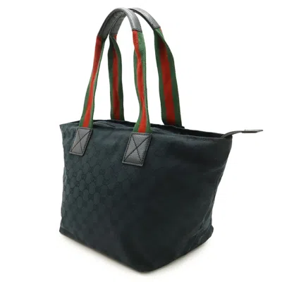 Pre-owned Gucci Black Green Red Color Canvas Leather Shoulder Bag Tote Bag ()