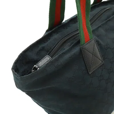 Pre-owned Gucci Black Green Red Color Canvas Leather Shoulder Bag Tote Bag ()