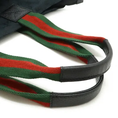 Pre-owned Gucci Black Green Red Color Canvas Leather Shoulder Bag Tote Bag ()