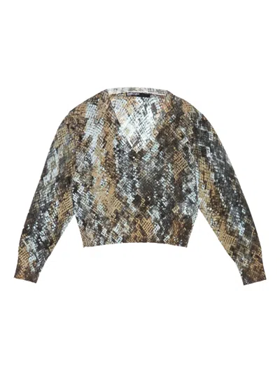 Bimba Y Lola Snake-print V-neck Sweater In Multi