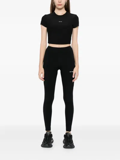 Team Wang Design Omens Black Logo-print Stretch-woven Leggings Xs In Animal Print