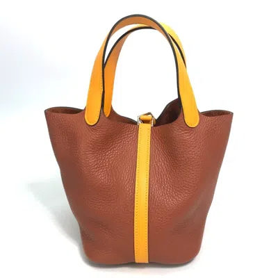 Pre-owned Hermes Bicolor Brown Orange Togo Leather Swift Leather Handbag Tote Bag ()