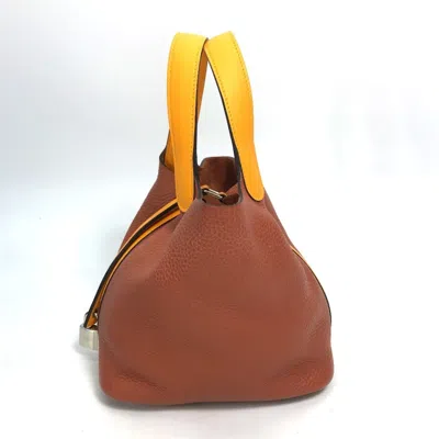 Pre-owned Hermes Bicolor Brown Orange Togo Leather Swift Leather Handbag Tote Bag ()