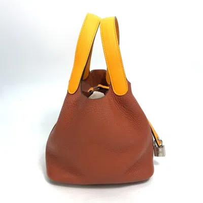 Pre-owned Hermes Bicolor Brown Orange Togo Leather Swift Leather Handbag Tote Bag ()