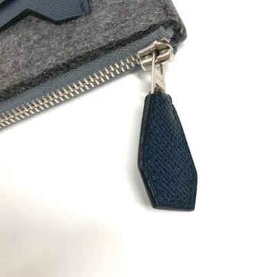Pre-owned Hermes Bicolor Gray Navy Felt Leather Clutch Bag Pouch ()