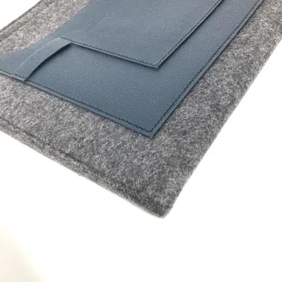 Pre-owned Hermes Bicolor Gray Navy Felt Leather Clutch Bag Pouch ()
